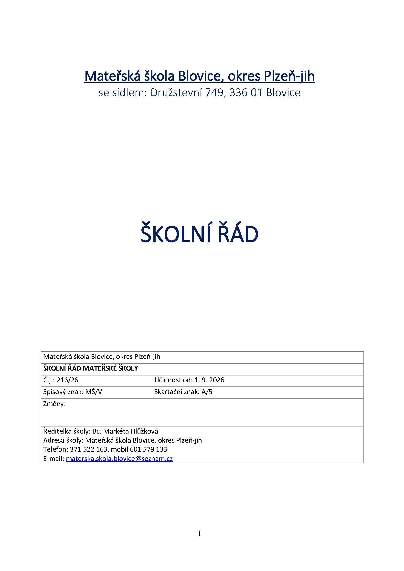 Školní řád 2026-2027